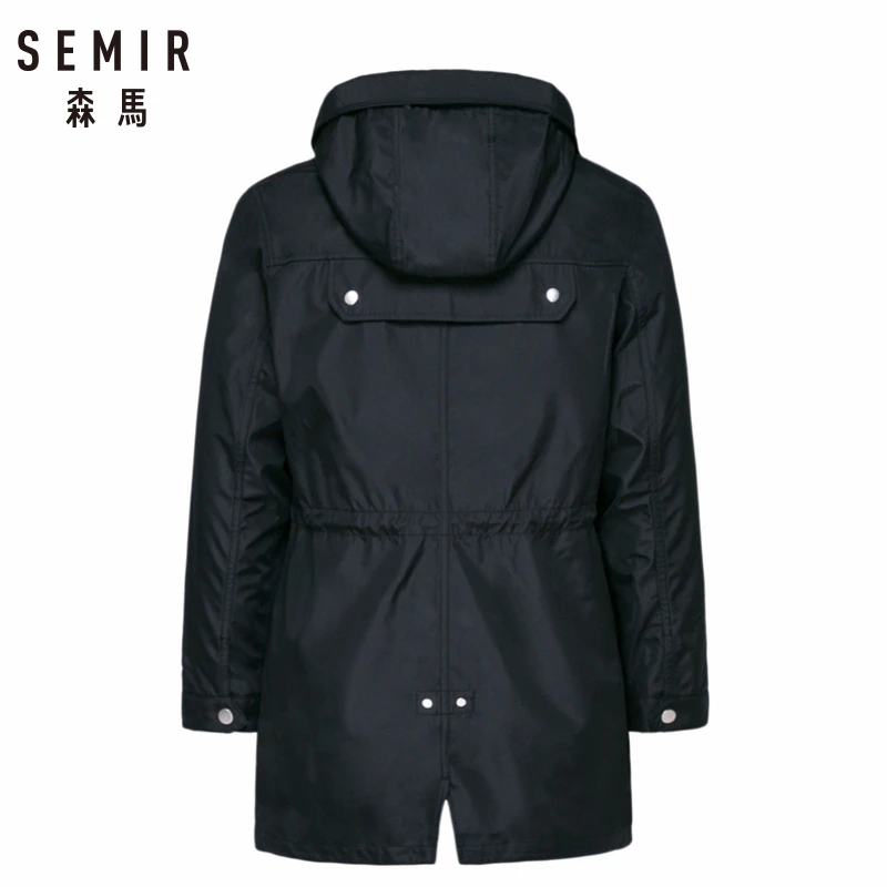 SEMIR мужская длинная куртка с капюшоном и аппликацией на молнии эластичным поясом