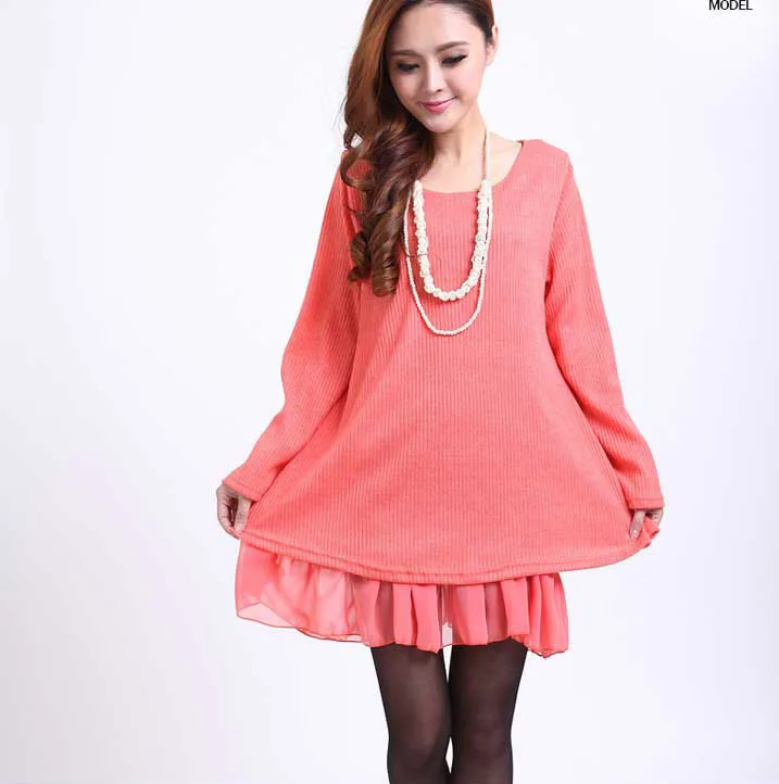 2016 новая зимняя повседневная платье для женщин большой плюс размер шифон свитер