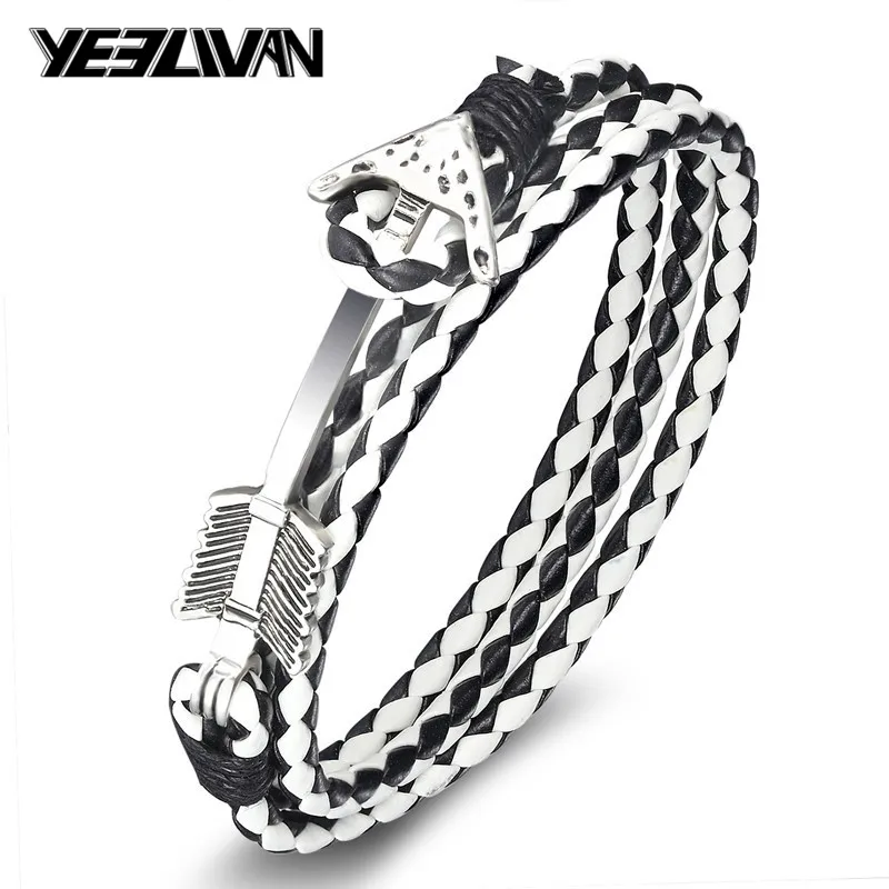 

New Style! 2019 Latest Popular 3 Laps Leather Bracelets For Men Charm Vintage Arrow Black Bracelet Free Shipping Wholesale