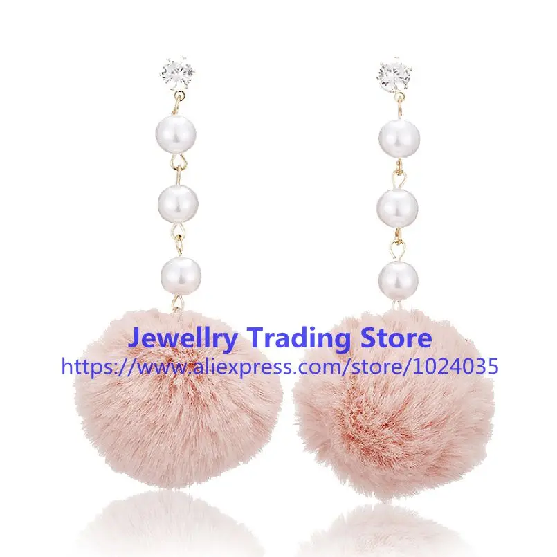Оптовая продажа длинные висячие серьги с меховым шариком для женщин уникальные