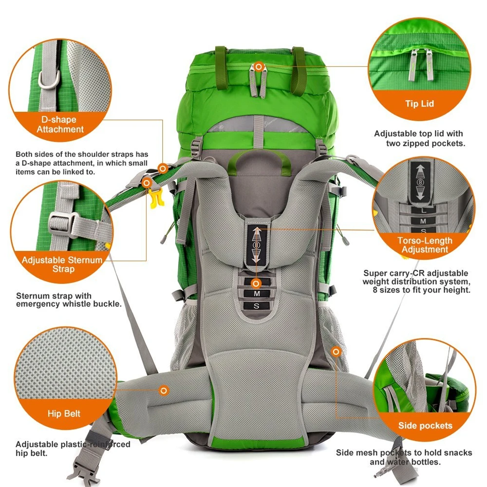 70L Climbing Bag Cologne Material Internal Frame Unisex Packs for Travel Hiking Outdoor Long Distance Camping Backpack | Спорт и