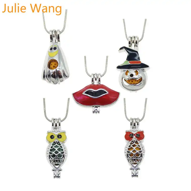 Жемчужные бусины Julie Wang из сплава с эмалью губами тыквой призраком совой