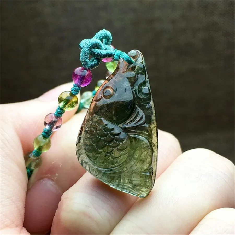 Из натуральной Зеленый Турмалин Кварц рыбы в форме Для женщин Мода Талисманы