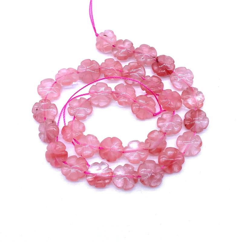 

Fashion Stone Beads Carving Flower Shape 12 mm For DIY Jewelry Making Supplies Pink Crystal Green Aventurine Cherry Quartzs etc