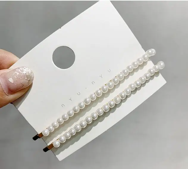 1Pair Korea Simple Imitiation Pearl Hair Clips Hairpins for Women Solid Color Beads Long Barrettes Accessories 2019 | Украшения и