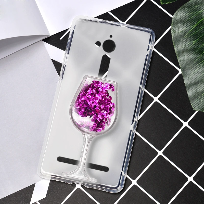 Case For ASUS ZenFone Go ZB500KL ZB500KG Liquid Quicksand Cover Glitter Dynamic Transparent Clear Wine Glass Soft TPU Bling |