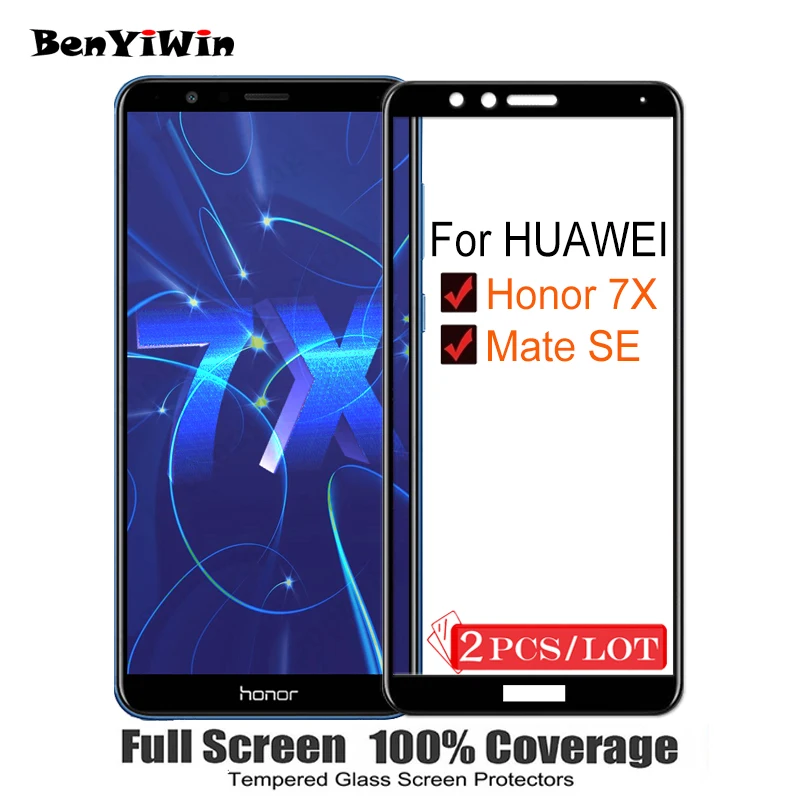 2 шт.,, полное покрытие, закаленное стекло для huawei Honor 7X9 H, Защитное стекло для экрана MATE SE BND AL10 L21 L22 L24, пленка