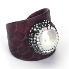 Кольцо-манжета женское, регулируемое, темно-фиолетовое, коричневое, красное, настоящая змеиная кожа