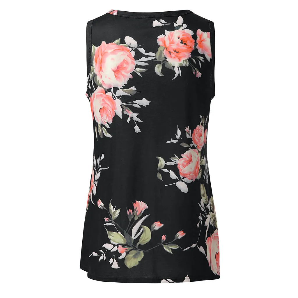 Sleeveless Blouses Woman 2019 O-Neck Floral Print Summer Shirt Asymmetrical Knotted Hem Blouse Tunics Short Haut Femme |