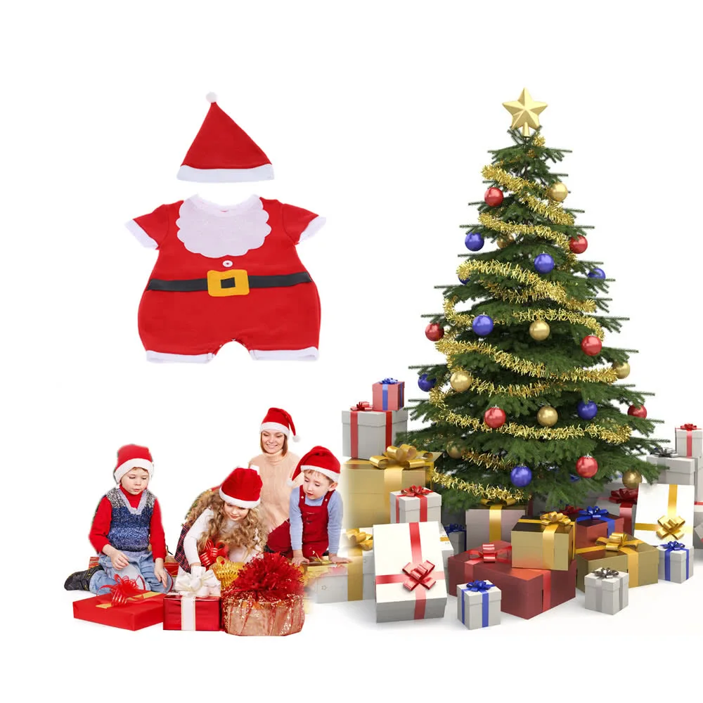 Christmas Baby Gift Clothes Romper Hat Bib Sets Cute Santa Bebe One-Piece Fleece Cap Fashion Boys Outfits Free Ship | Дом и сад