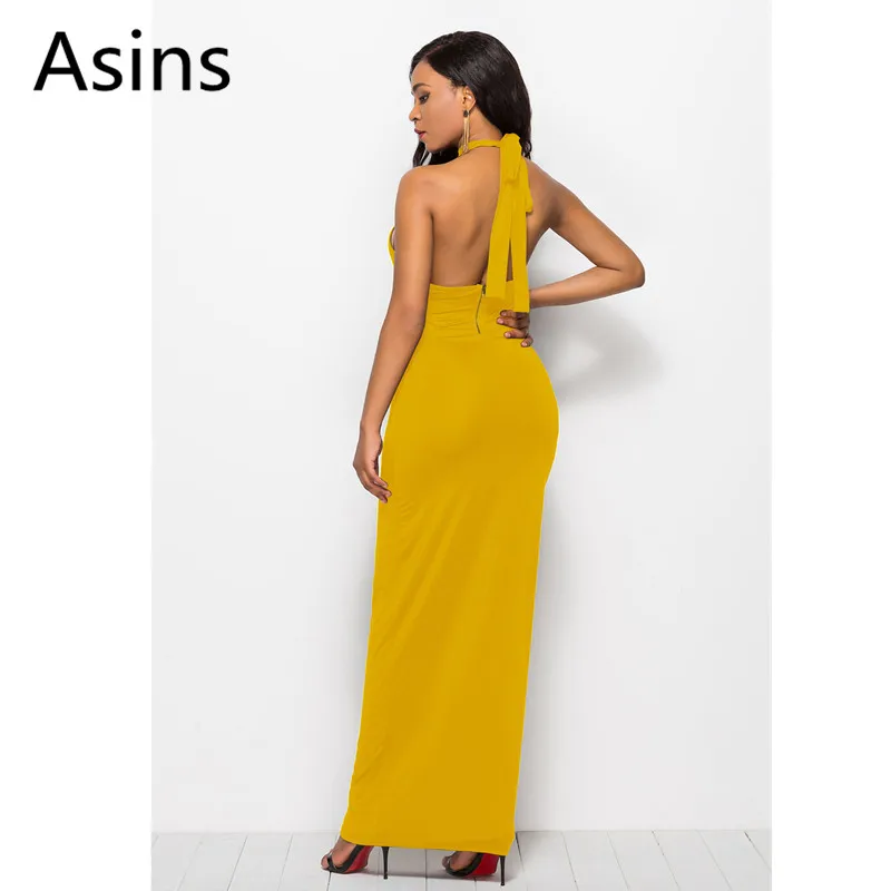 

Asins dress women 2019 summer new casual fashion o neck high waist solid color sleeveless slim sexy bandage open back wild dress