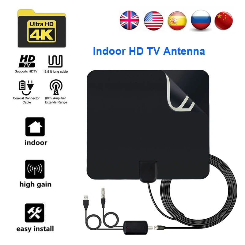 Цифровая ТВ антенна с высоким коэффициентом усиления HD TV для DVB T2 Box 4K 80 Miles