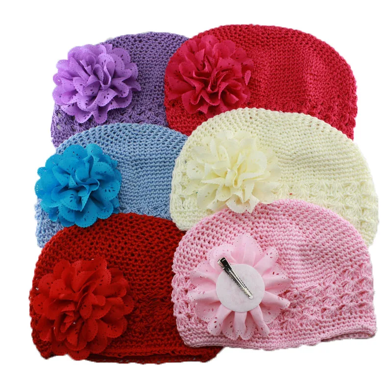 Korean silk peony hair cap child hat knitted Newborn Hat Baby Girl Cotton Beanie Soft Knit Infant Caps Hospital | Детская одежда и