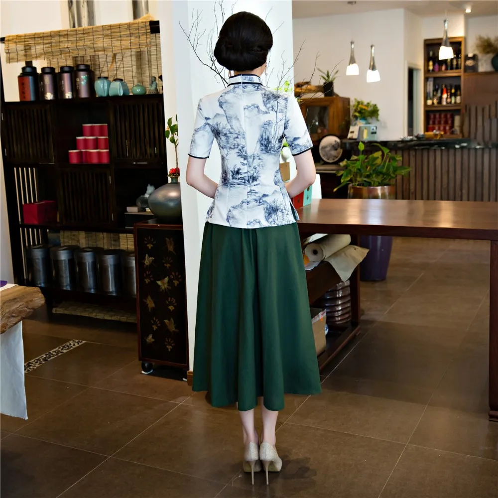 Шанхай история Традиционный китайский топ с коротким рукавом цветочный cheongsam Топ