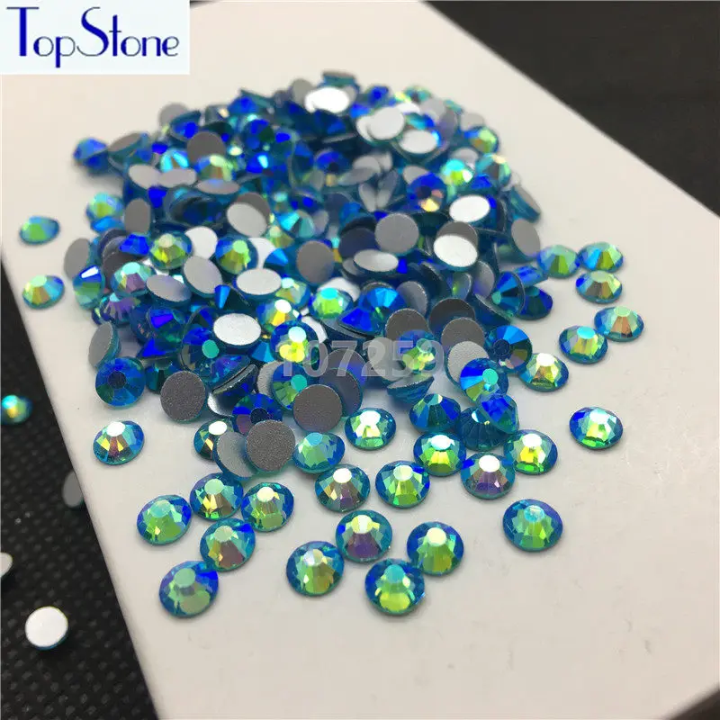 TopStone Аквамарин AB Цвет ss3 ss30 круглые стеклянные кристаллы с плоской задней