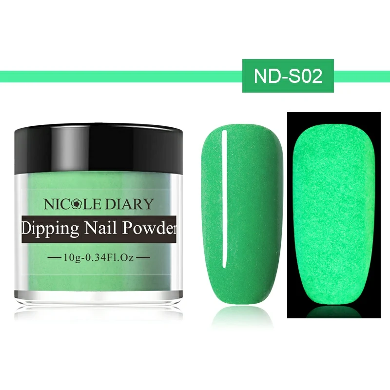 ND-S02 NICOLE Дневник 10 г ночной световой окунание ногтей порошок блеск пигмент Сияющий натуральный сухой УФ-гель для дизайна ногтей лак украшения - Цвет: ND-S02