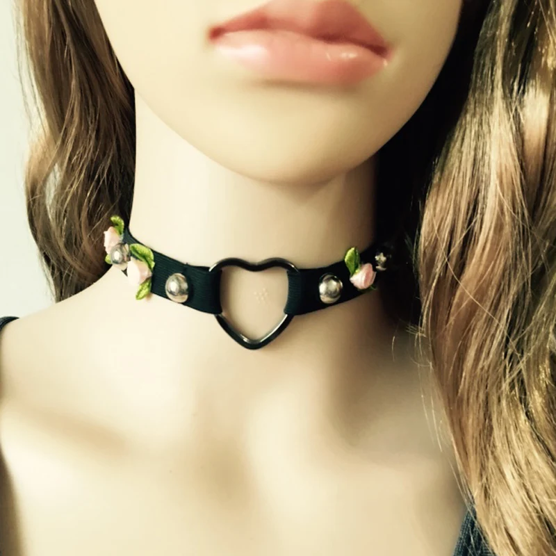 Ожерелье-чокер Goth 90's винтажное ожерелье в виде сердца с розой шипами и