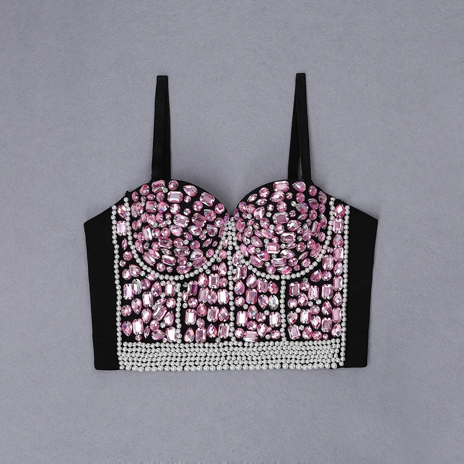 BANDAGE New Women Crop Tops Luxury Diamonds Detailed Black Vest Celebrity Party Club High Quality | Женская одежда