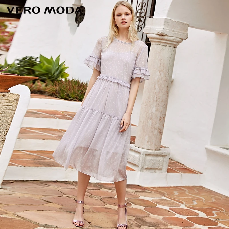 Vero Moda New Women's Ruffled A-lined Midi Dress | 31927B556