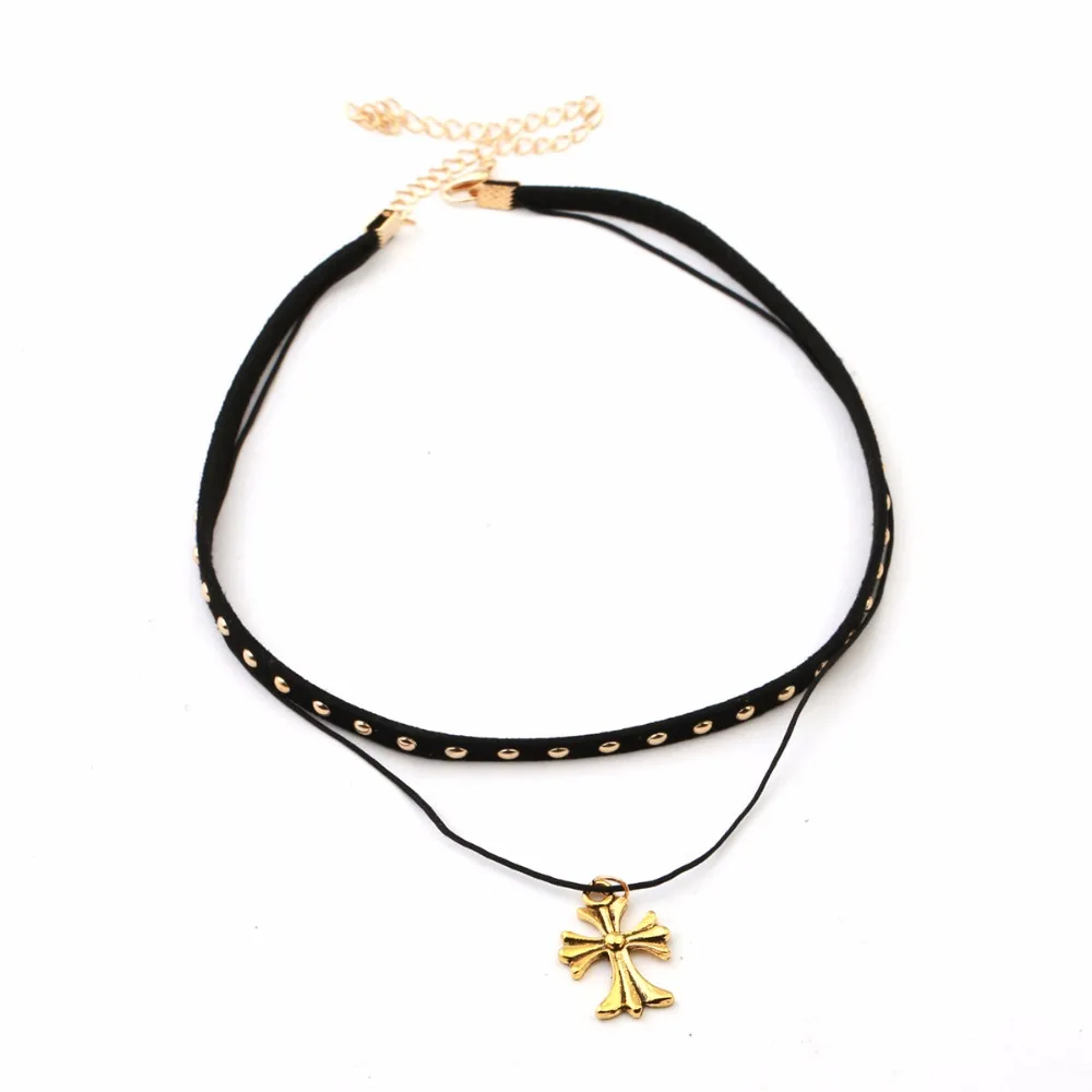 Новое Женское простое кружевное ожерелье золотого Креста Двухслойное женские