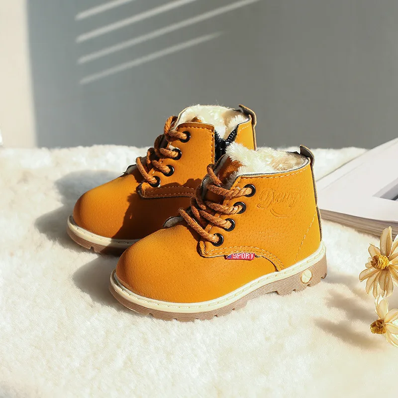 

Hot Sale Winter Children Shoes PU Leather Waterproof Martin Boots Kids Snow Boots Brand Girls Boys Rubber Boots Trendy Sneakers