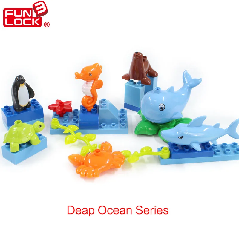 Funlock Duplo игрушки блоки 8 шт. серии глубоководный океан набор животных с акулой