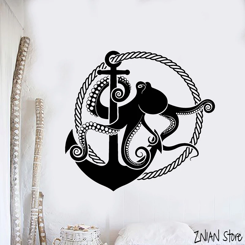Anchor With Octopus Wall Decals Nautical Style Wall Sticker Marine Art Mural For Bedroom Home Decoration Wallpaper H070