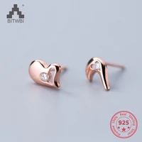 new design korean s925 sterling silver simple fashion creative sweet love heart natural zircon rose gold stud earrings
