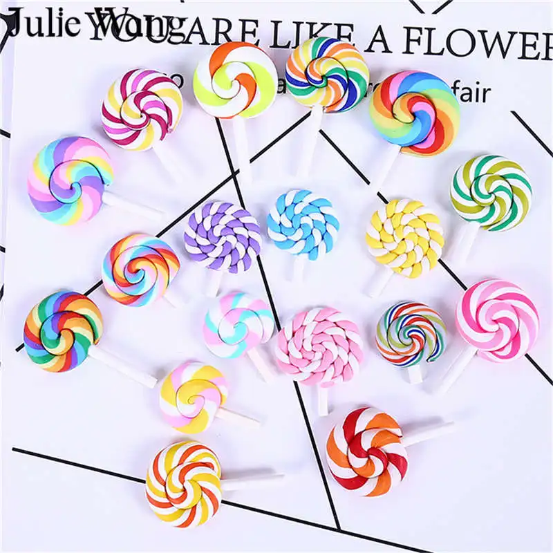 Julie Wang 10 шт. леденец конфеты цветной Лизун смола полимерная глина Подвески для украшения телефона фурнитура для изготовления ювелирных изделий Аксессуары
