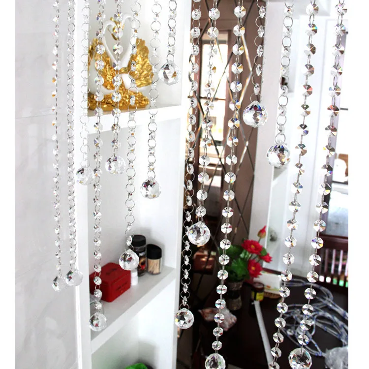 

100 Meters Crystal Wedding Strand 14mm Octagon Beads+30mm Crystal Faceted Ball Hanging Drops Party Event Curtain Decoration
