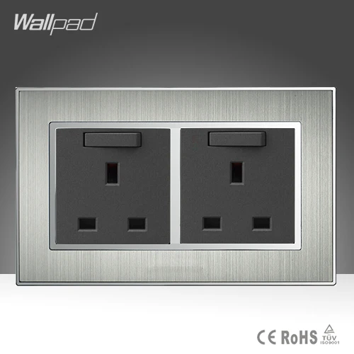 

High Quality 146 Standard 13A Wall UK Switched Socket Panel Satin Metal Double 13A UK Wall Switch and Socket AC110-250V