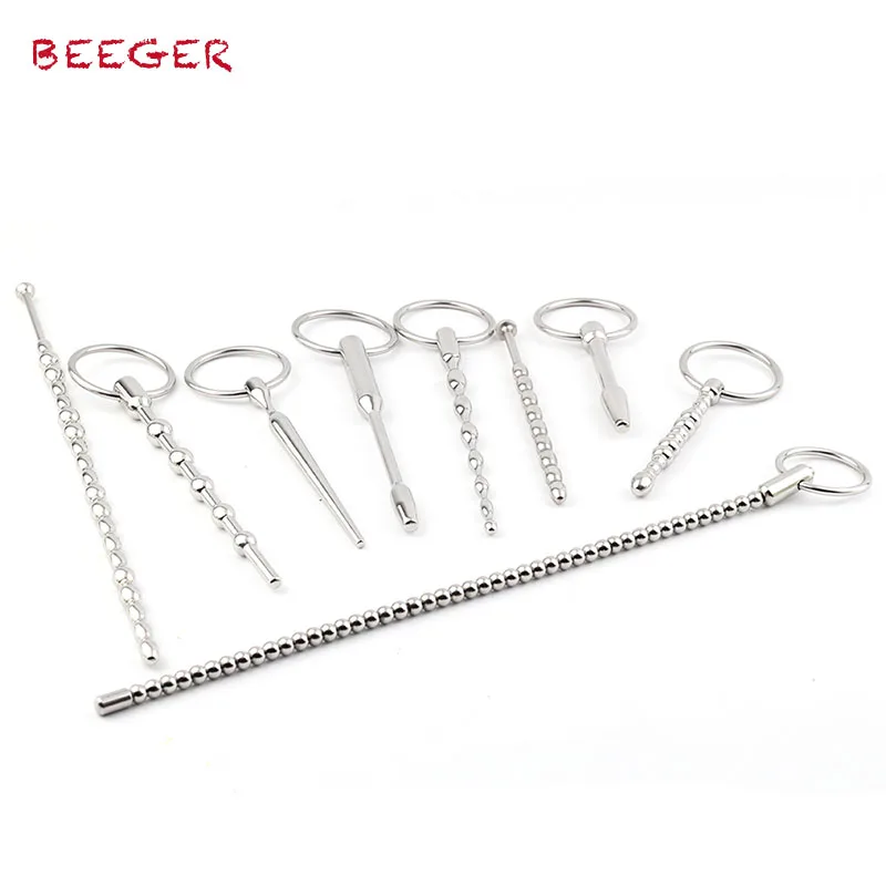 BEEGER  Estim Cock and Ball Strap and stainless steel Urethral Insert, Penis Plug Insert Urethral Dilators