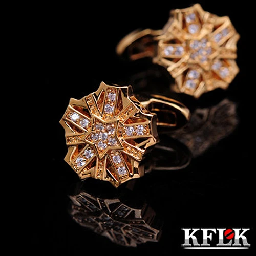 KFLK Luxury 2020 Fashion shirt cufflinks for mens Gift Brand cuff button Gold link High Quality Crystal abotoaduras Jewelry | Украшения и
