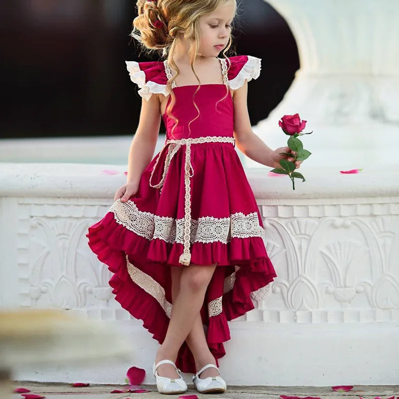 Girls Dress 2019 Summer Sleeveless Lace Party Wedding Princess Tutu Dresses Children Clothes Backless Dovetail 1-5T | Детская одежда и