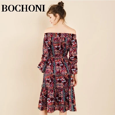 BOCHONI 2018 new arrive summer ruffles party dress red print Женская одежда