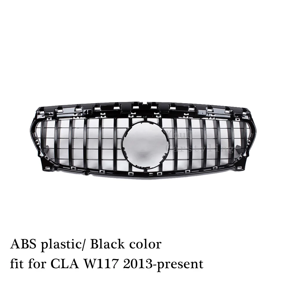 Передняя решетка подходит для Mercedes W117 A W176 W177 C class W204 W205 E W207 W212 W213 GLC X253 GT стиль решетка GTR стайлинга автомобилей - Цвет: W117 Black