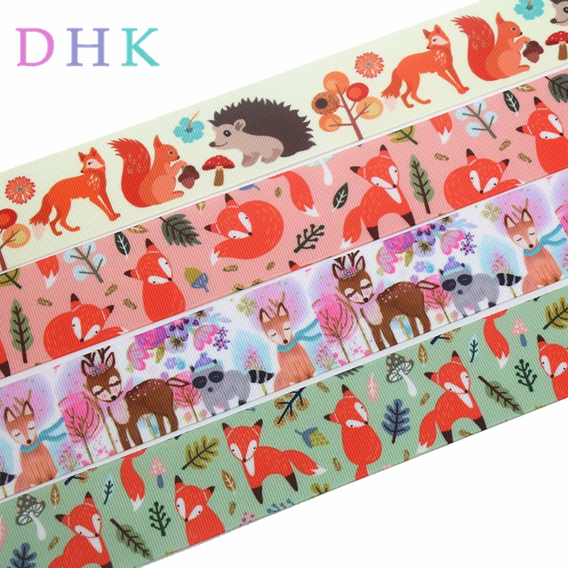 

DHK 1.5'' 10yards fox deer animals printed grosgrain Ribbon Accessory hairbow headwear decoration DIY material 38mm B1758