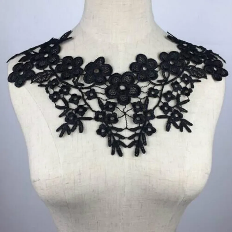 2 шт/партия полиэстер кружева шеи воды растворимая вышивка для одежды и украшение