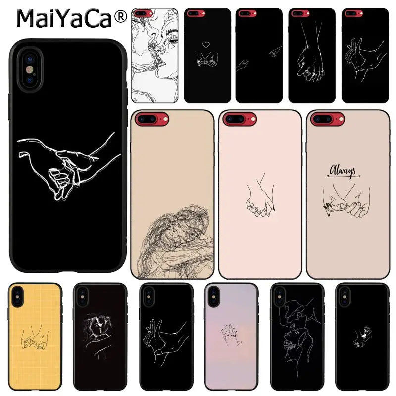 

Minimalist line couple hand Love Phone case For iphone 11 12 Pro 11Pro Max X XS MAX 6 6S 7 7plus 8 8Plus 5 5S XR