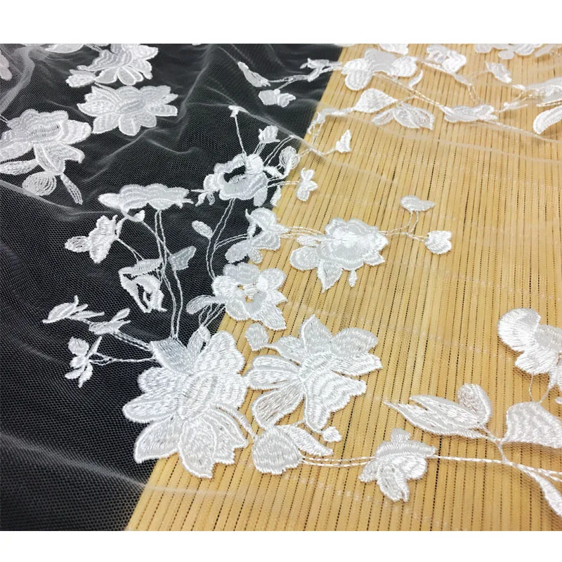 1 ярд Свадебная кружевная ткань Белая французская вышивка Изысканная для