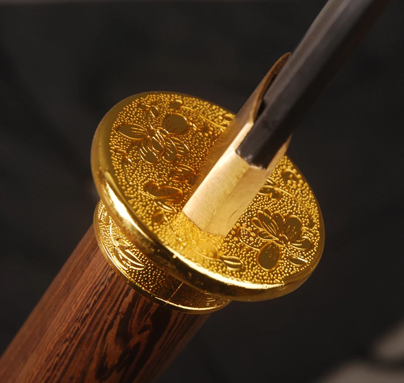 

Rosewood Round Handle Folded Steel Chinese Sword Straight Blade Knife Vintage Home Metal Decoration