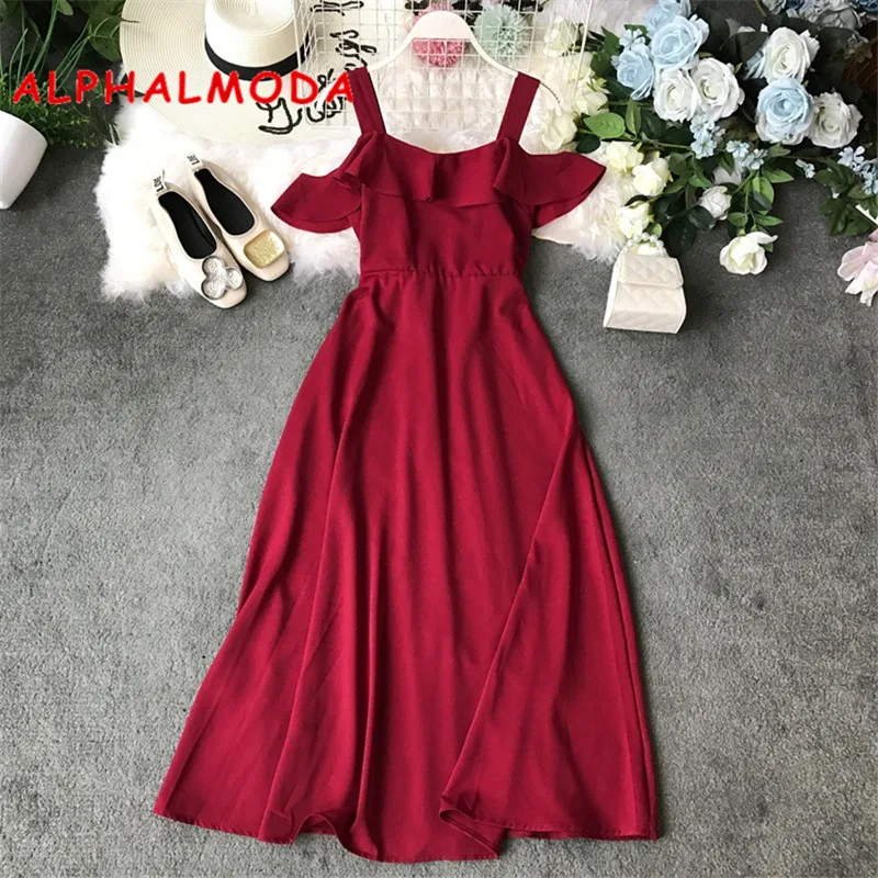 Женское платье с бантом ALPHALMODA открытыми плечами из морской волны до середины