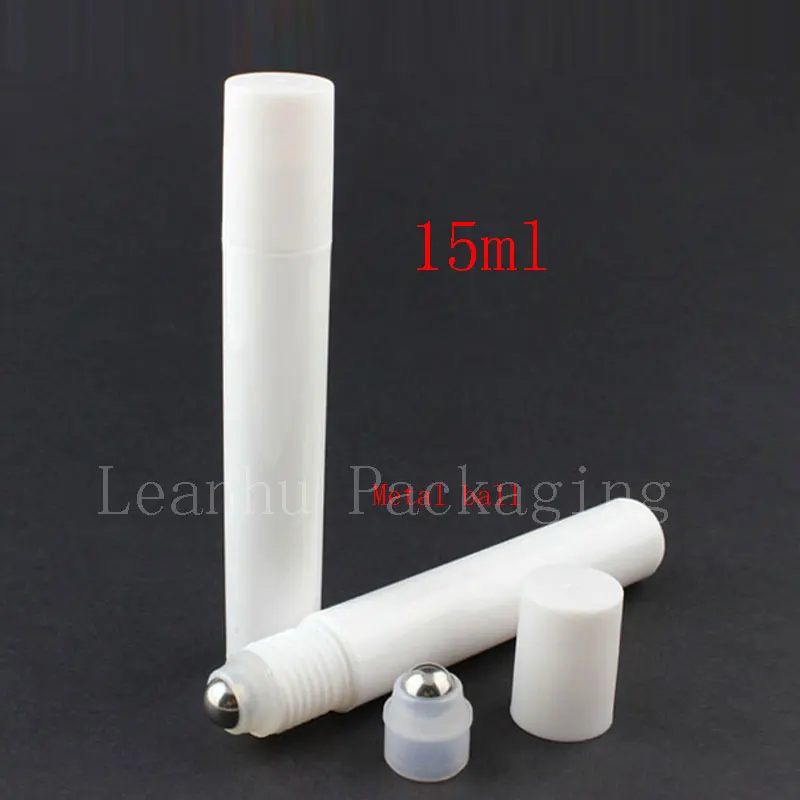 

15ml white roller on bottles perfume roll on plastic container liquid lotion metal ball cosmetic container for essential oil