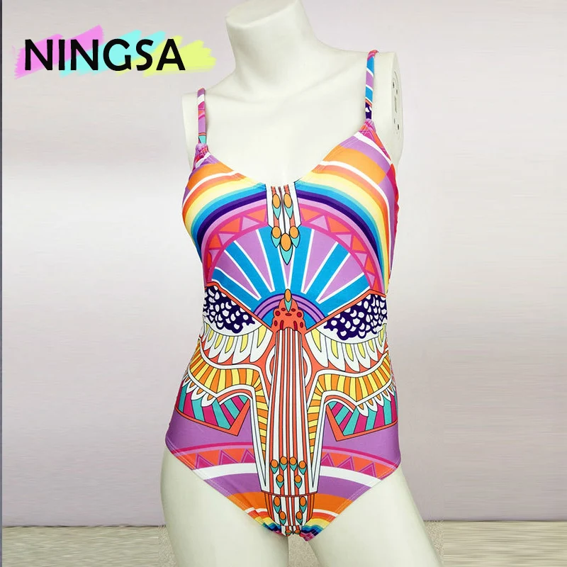Ningsa женские купальники один штук Пинта цветочные высокой талией Sexy Холтер