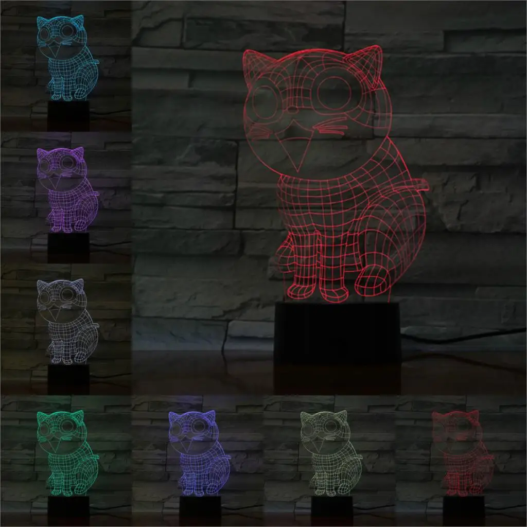 Милый кавайный котик 3D лампа животное Ночной светильник светодиодный USB гаджеты для настроения многоцветный светильник Настольная лампа для детей Детский подарок