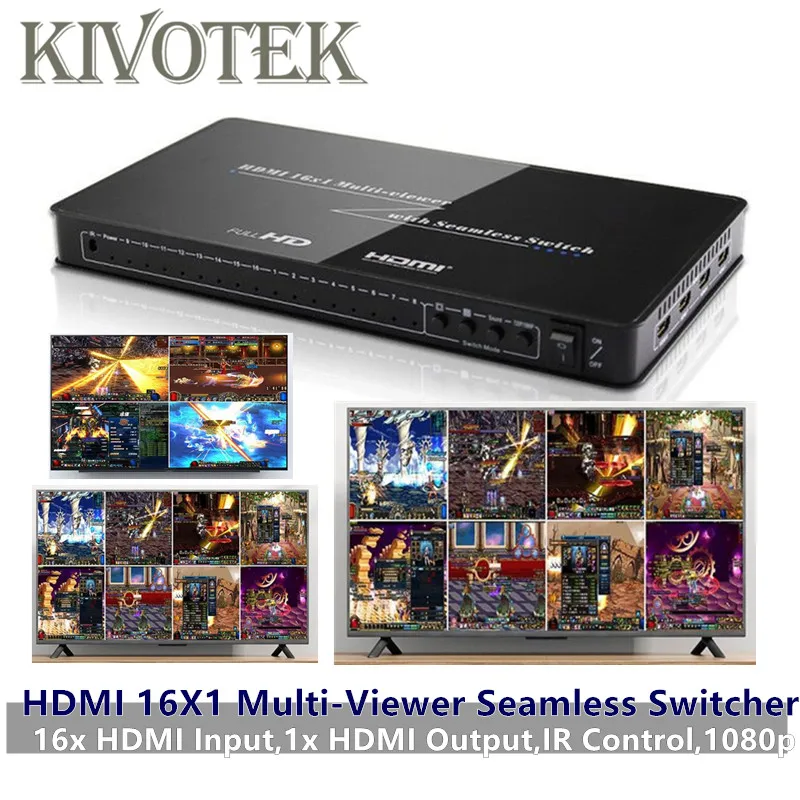 HDMI 16x1 Quad multi просмотра с бесшовным переключателем 16 на 1 ИК Hdmi переключатель