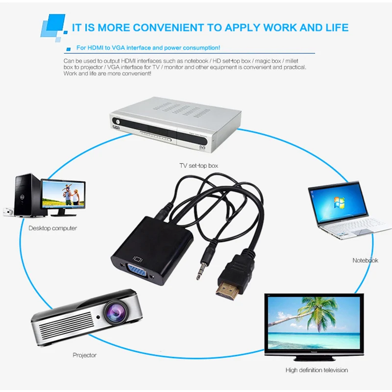 Адаптер hdmi vga конвертер видео 1080 P цифровой аналоговый аудио адаптер мужчин и