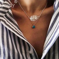 leaf pendant stone necklace for women multilayer bohemia choker chain necklaces summer gift bijoux handmade girl party jewelry