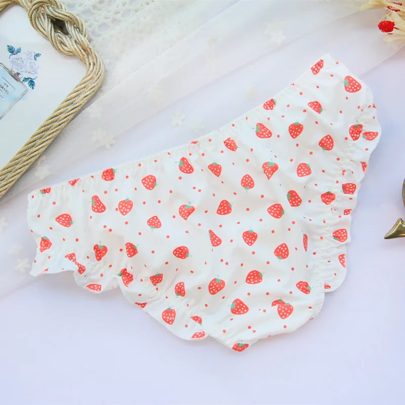 sweet strawberry milk silk low waist pants sexy lotus leaf majtki damskie perizoma figi seamless panties calzon | Женская одежда