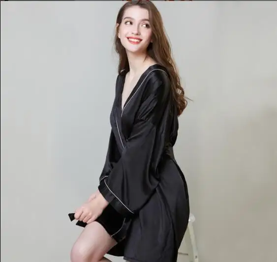 L XL XXL размера плюс дамские халаты Лето 2019 сексуальное ночное белье шелковые для